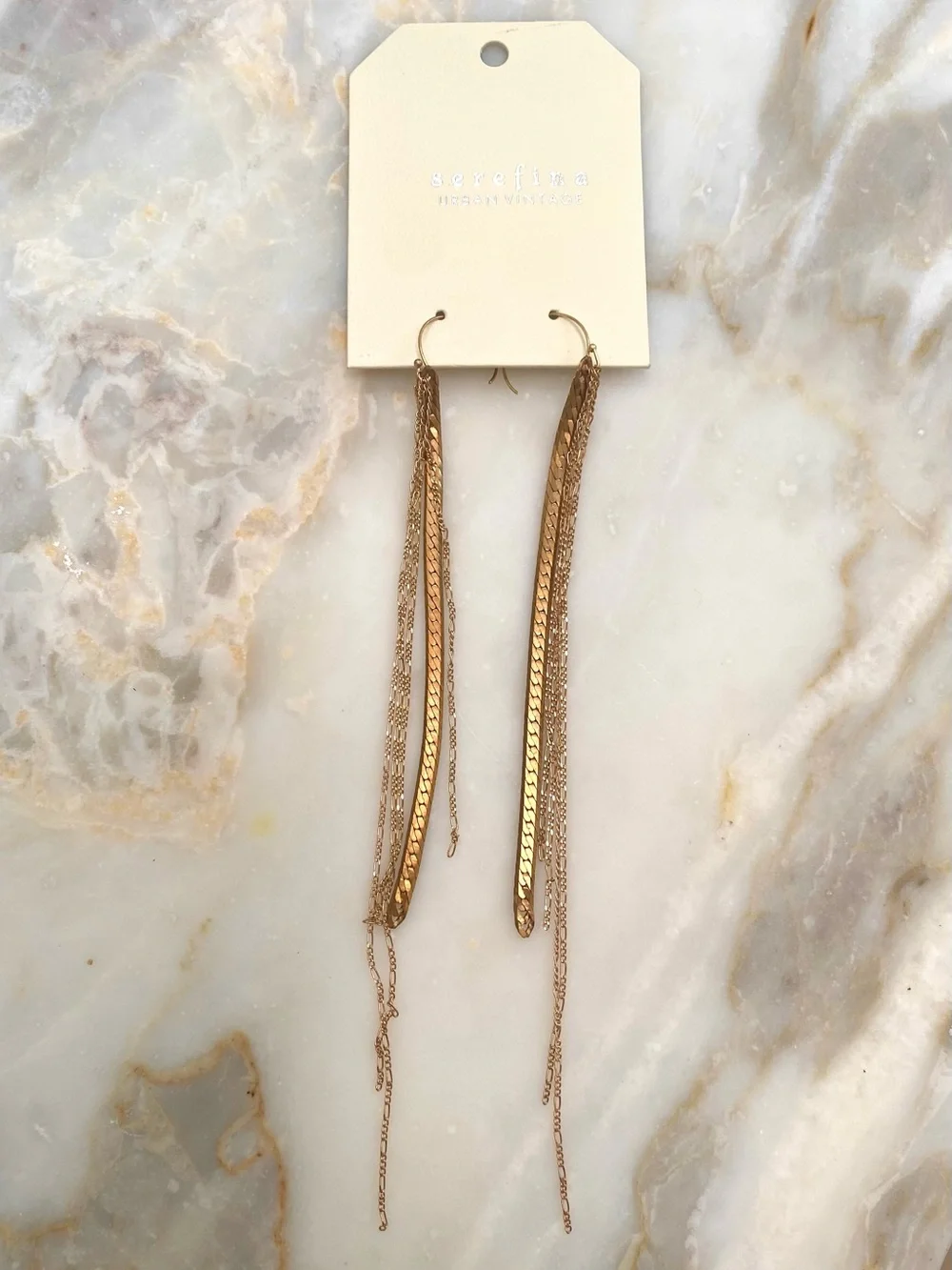 Anthropologie NWT Serefina Gold Chain Fringe Duster Earrings